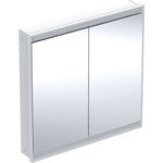 Armario con espejo Geberit ONE con ComfortLight y dos puertas, montaje empotrado, 90 cm de altura: B=90cm, Blanco / Aluminio con pintura polvo al horno